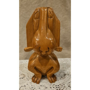 Vintage Carved Wooden Sad Eye Bassett Hound - 8.5" H